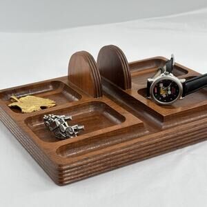 Decatur Valet Wood Tray MCM Dresser Organizer Vintage 9x7 Mens Jewelry Holder